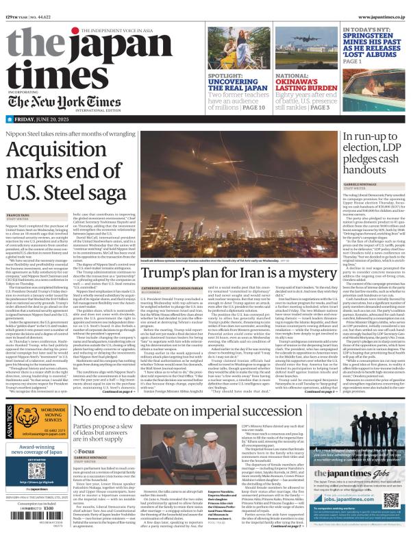 Prima-pagina-The-Japan-Times-oggi-edizione-di-oggi-20250620